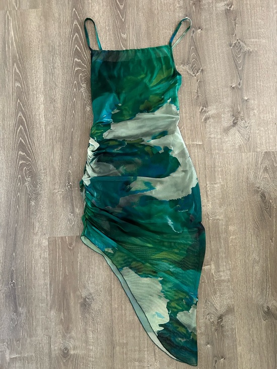 SHEIN Dresses & Skirts - SHEIN 🌱 Green Marble Watercolor Asymmetric Slip Dress